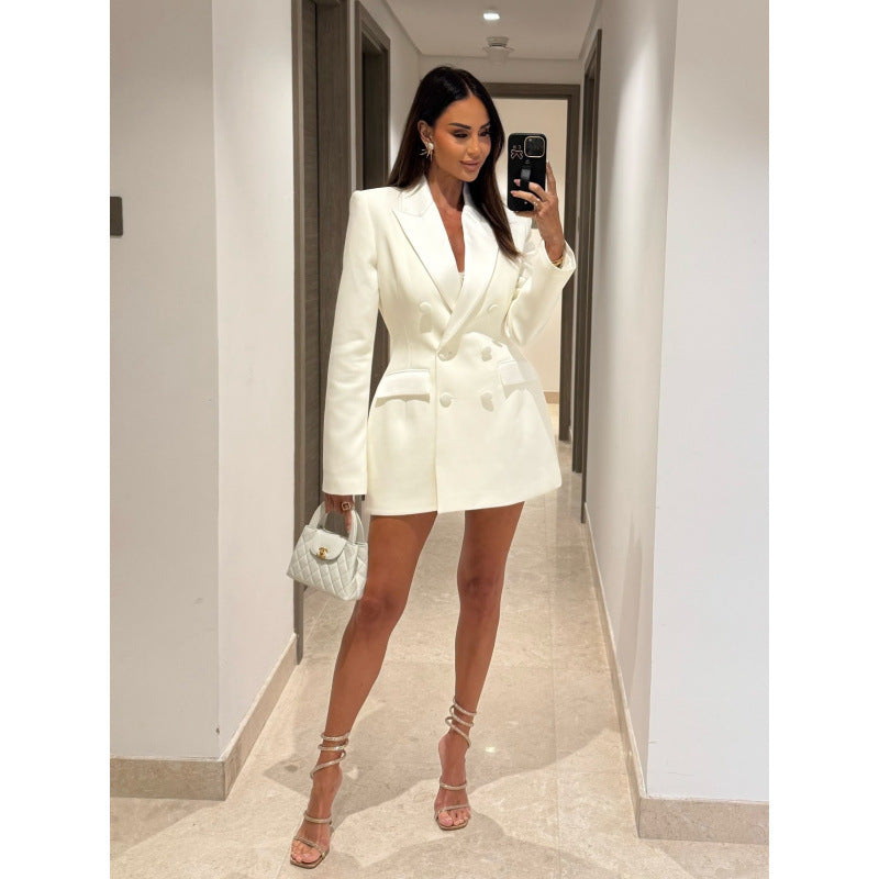 Women's Double-Breasted Blazer Dress with Tailored Silhouette and Structured Shoulders Amarae