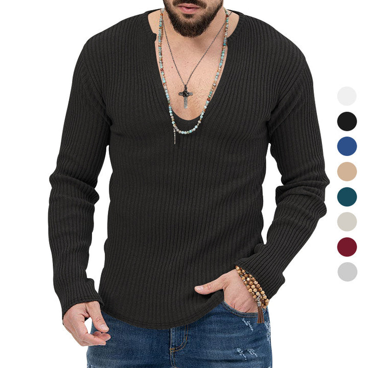 Men's fashionable V-neck sweater with structured ribbed design Lune London
