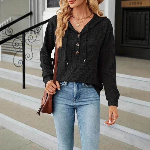 Women's hoodie in textured fabric with button detail Amarae