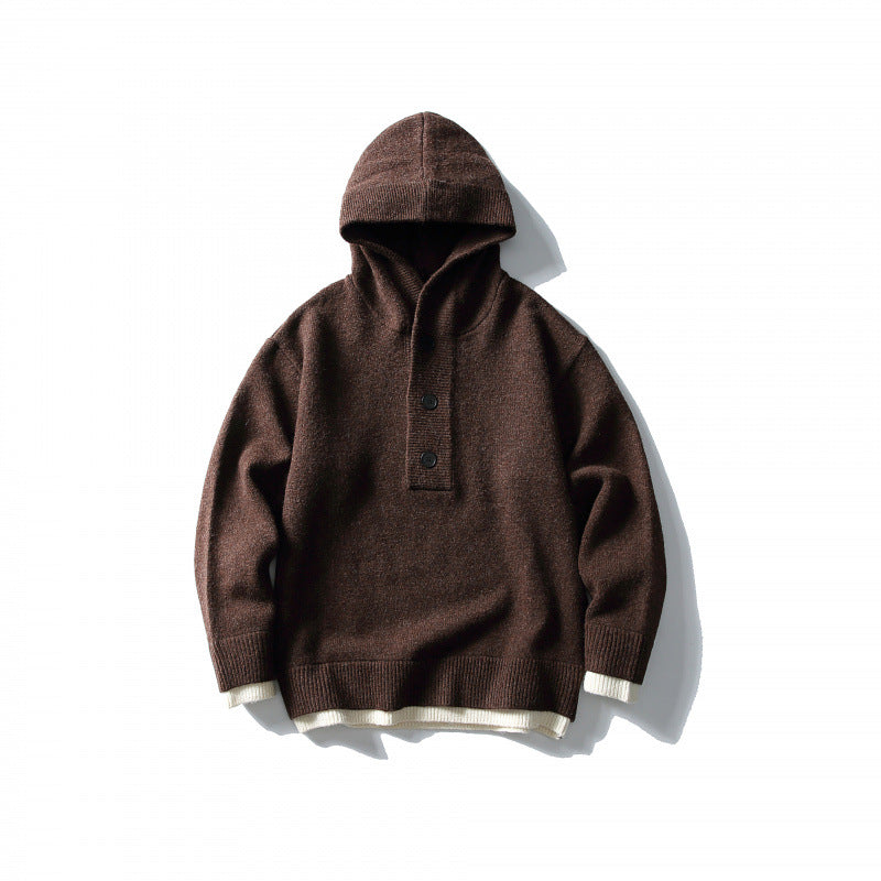Unisex knitted hoodie with half placket, ribbed hem and double-layer finish Amarae
