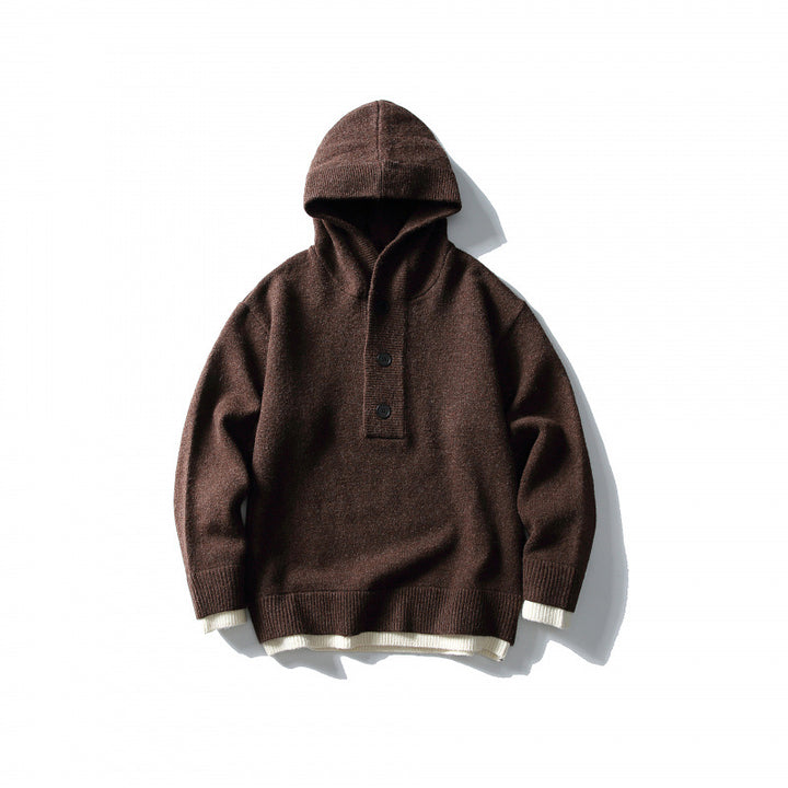 Unisex knitted hoodie with half placket, ribbed hem and double-layer finish Amarae