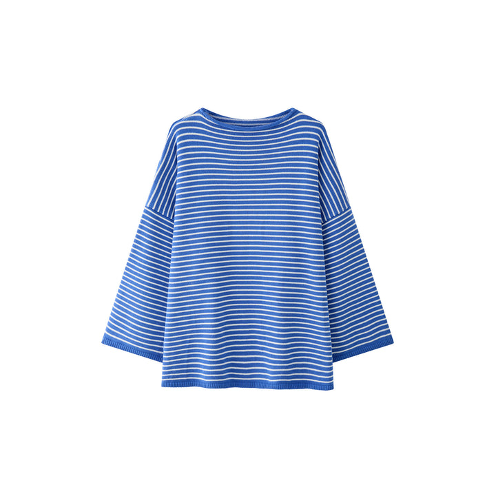 Women's Striped Oversize Knit Sweater with Short Stand-Up Collar Amarae