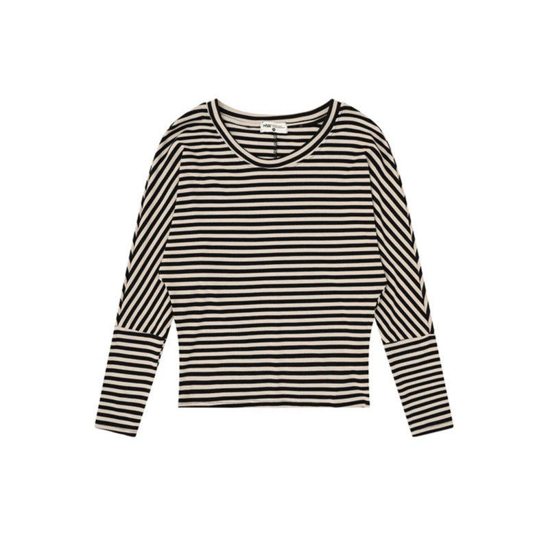 Women Striped Long Sleeve Round Neck Top made of Cotton Blend Amarae
