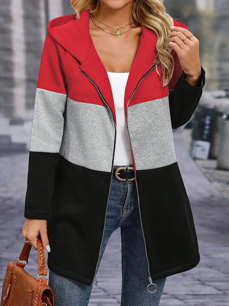 Ladies Urban Hoodie-Coat with asymmetrical zipper and contrasting color sleeves Lune London
