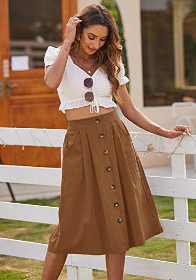 A-Line Button Front Skirt for Women with Pockets Lune London