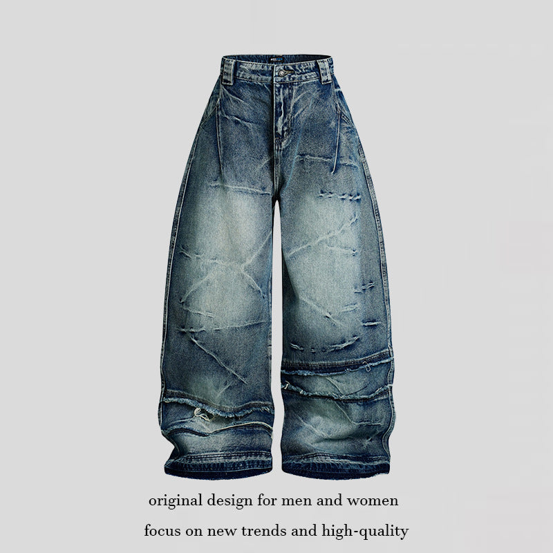 Women wide-cut high-waisted denim culotte pants with used effect and abrasion effects Amarae