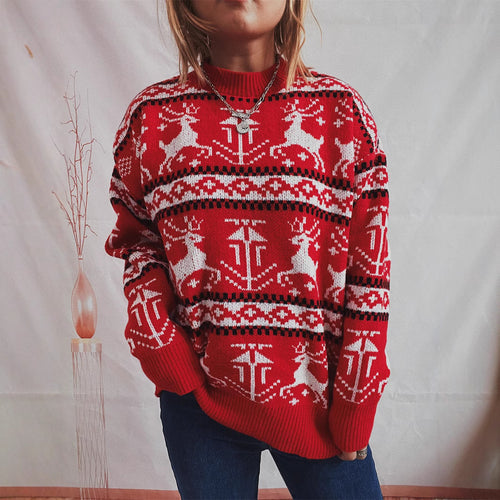 Christmas jumper for women with festive Norwegian pattern and round neckline Amarae