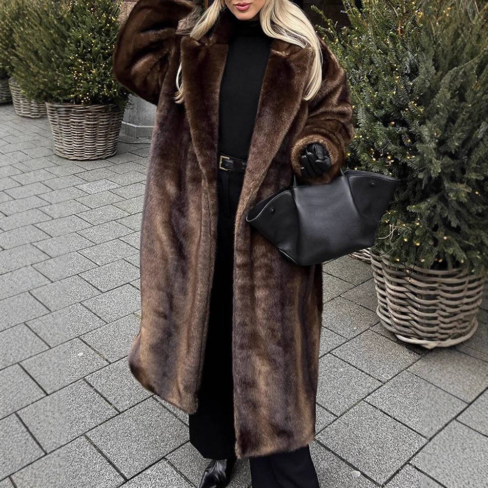 Women Luxurious Long Faux Fur Coat with Oversized Cut and Warming Lining Amarae
