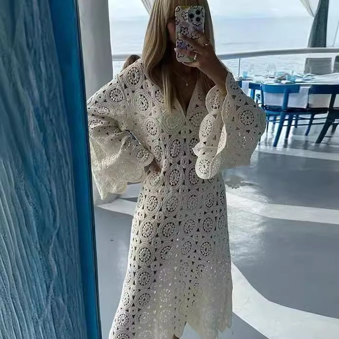 Ladies Airy Crochet Dress with Wide Sleeves Lune London