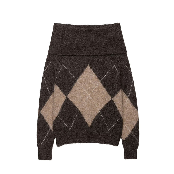 Trendy women's sweater with diamond design and large collar Lune London
