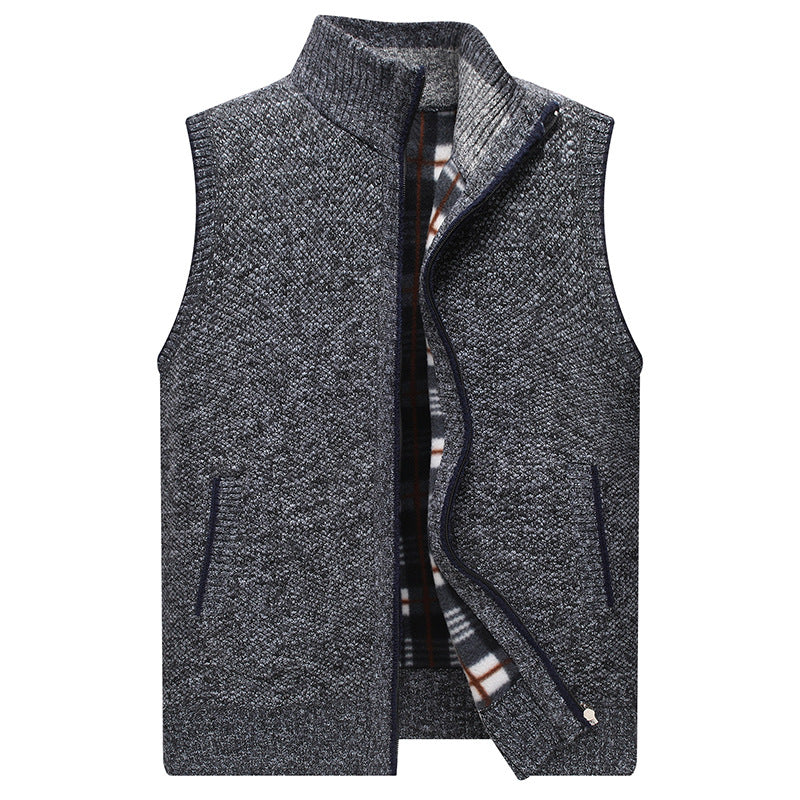 Men's knit vest with high collar and checked lining Lune London