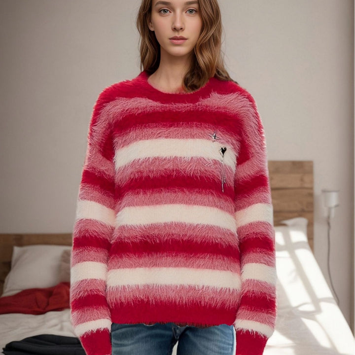 Ladies cozy knit sweater with modern stripes Lune London
