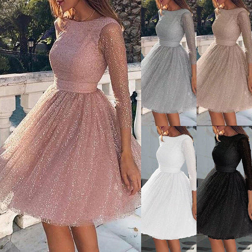 Women Elegant Tulle Dress with Transparent Sleeves Amarae