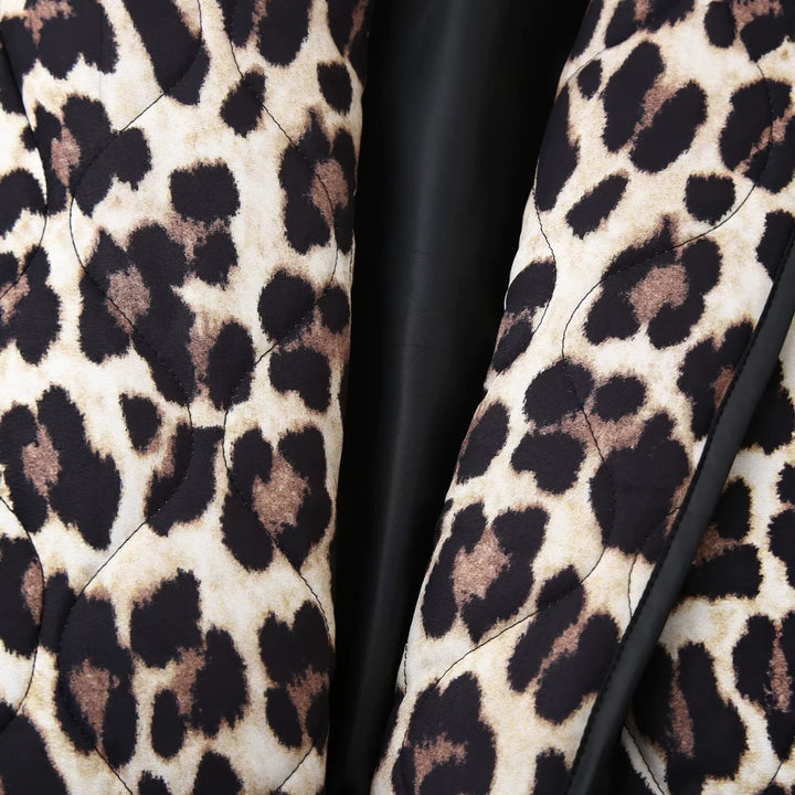 Women's Padded Kimono Jacket with Leopard Print, Oversized Cut and Patch Pockets Amarae