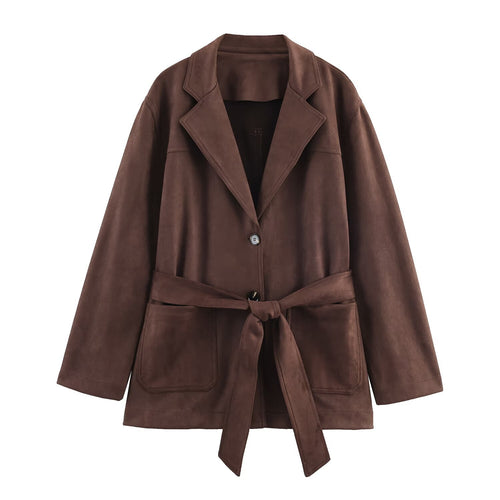 Elegant suede blazer jacket for women with belt at the waist Amarae