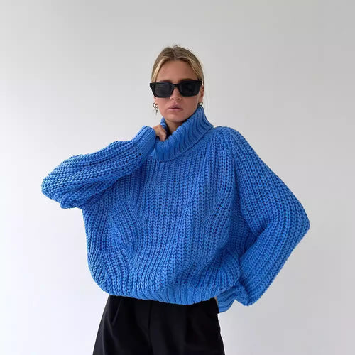 Knitted sweater for women with turtleneck and wide sleeve finishes Amarae
