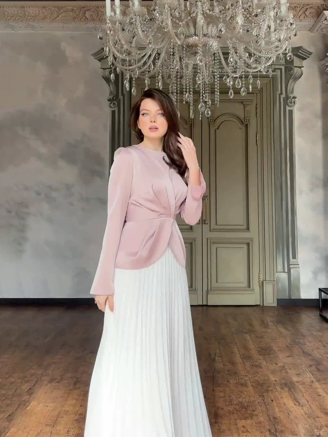 Women elegant quilted blazer set with pleated skirt Lune London