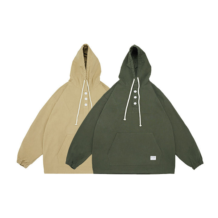 Unisex Oversized Hoodie with Button Placket, Kangaroo Pocket and Elastic Cuffs Amarae