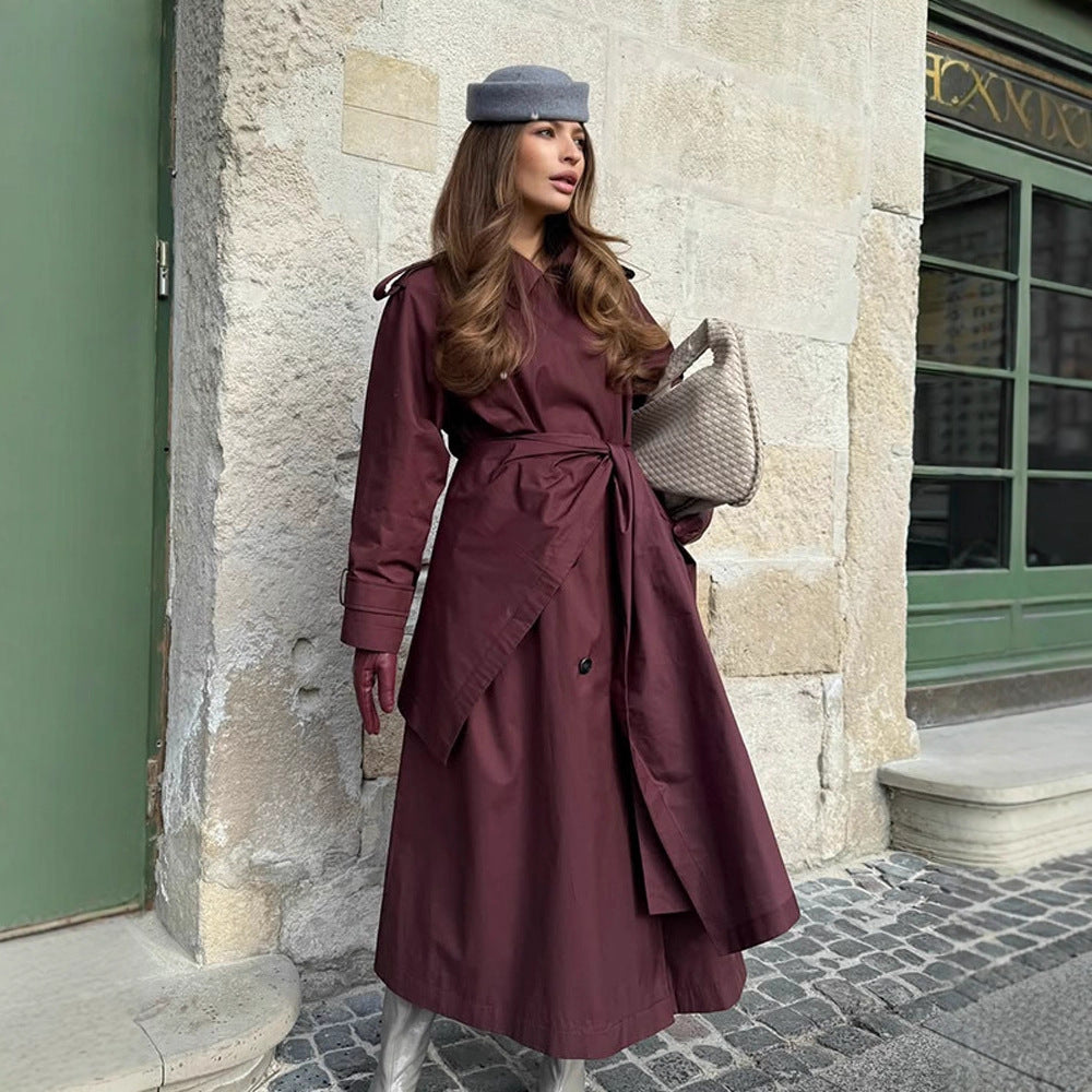 Women's Mid-Length Trench Coat with Poncho-Like Cape Overlay & Boxy Silhouette Amarae