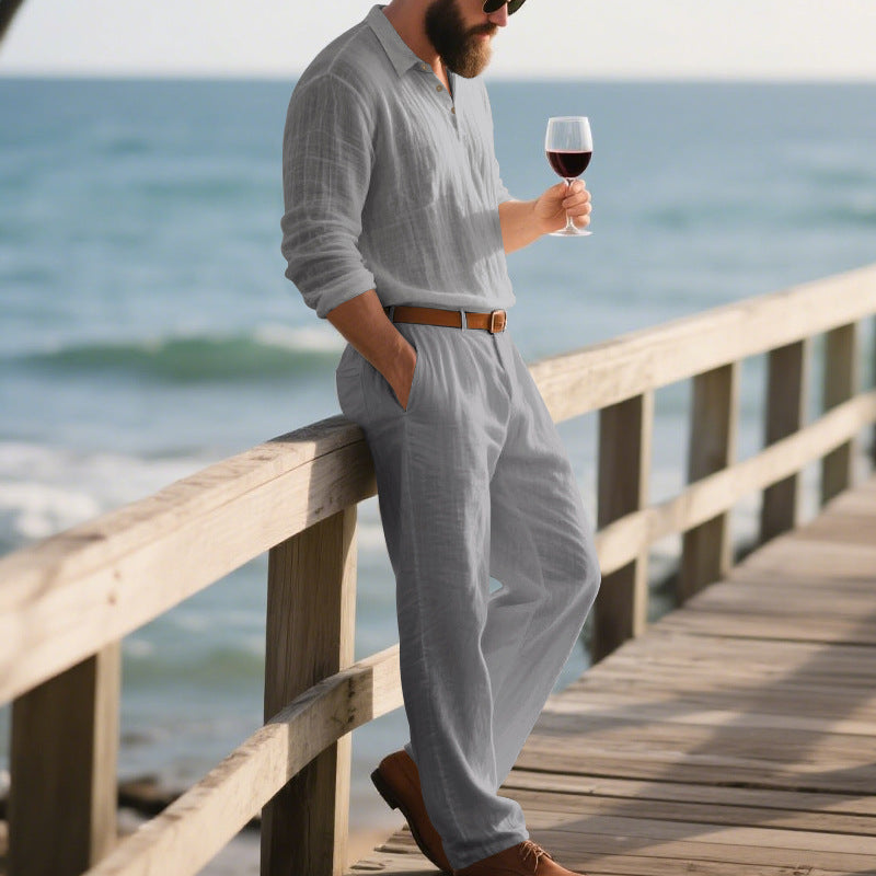 Chic and Stylish Casual Elegant Jumpsuit for Men with Practical Pockets and Stylish Henley Collar