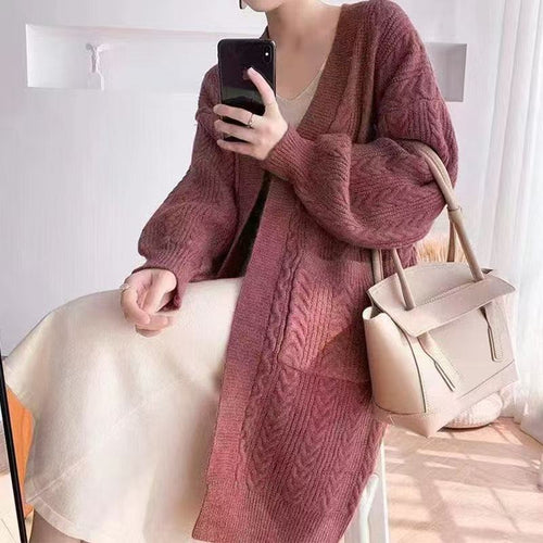 Ladies Thick Knit Cardigan with deep pockets and elegant Braid design Amarae