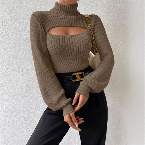 Women's knitted pullover with trendy cut and high collar Amarae