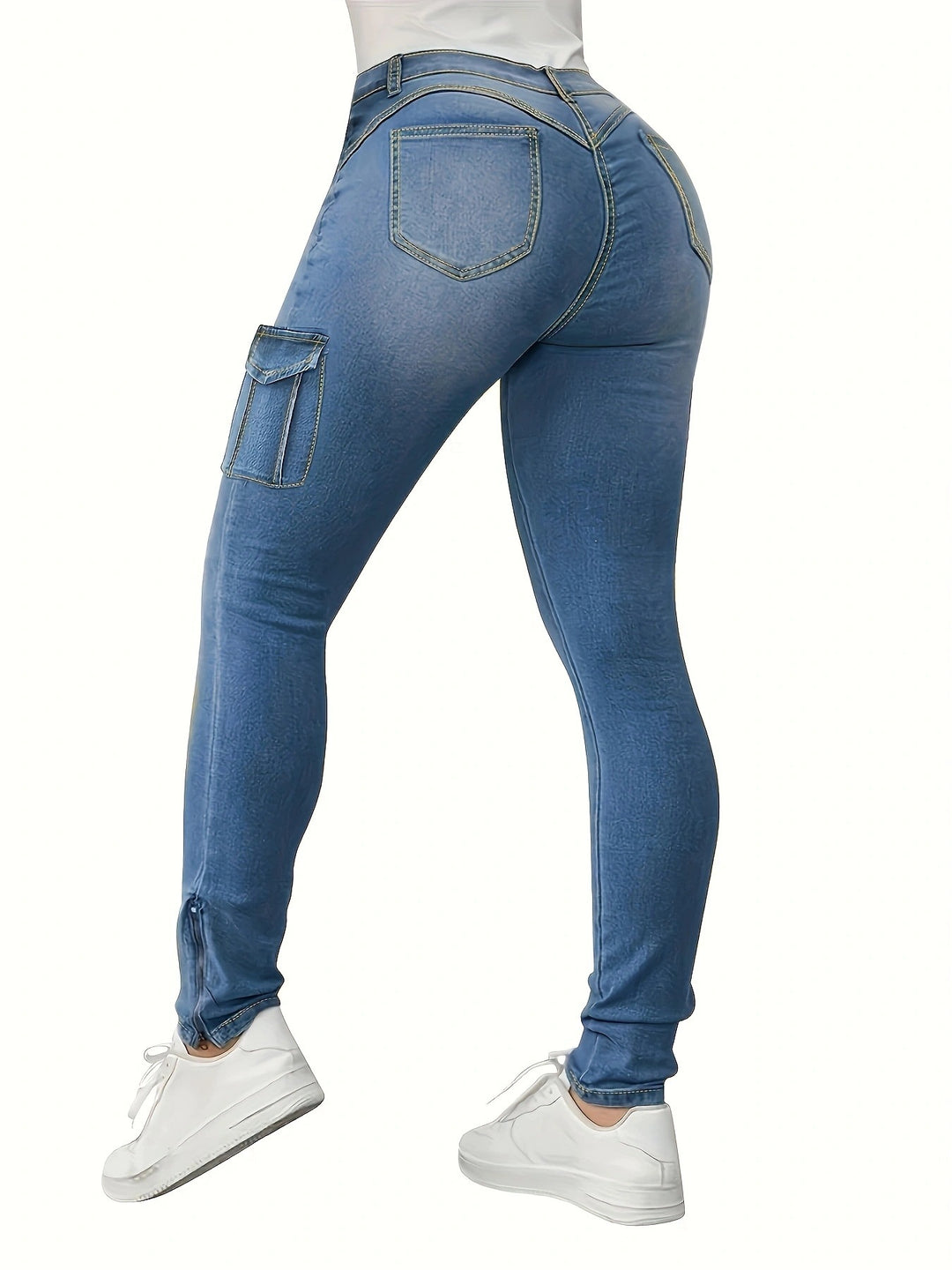 Women's High-waisted Stretch Cargo Jeggings with Slim Fit and Side Cargo Pocket Amarae