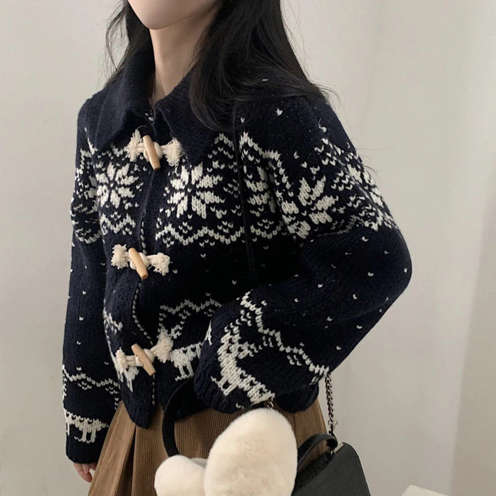 Cardigan pour femmes avec fermeture à bouton en bois et motif moderne Chic & Stil