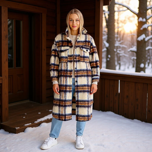 Manteau en laine surdimensionné à la mode pour femmes avec motif à carreaux Chic & Stil