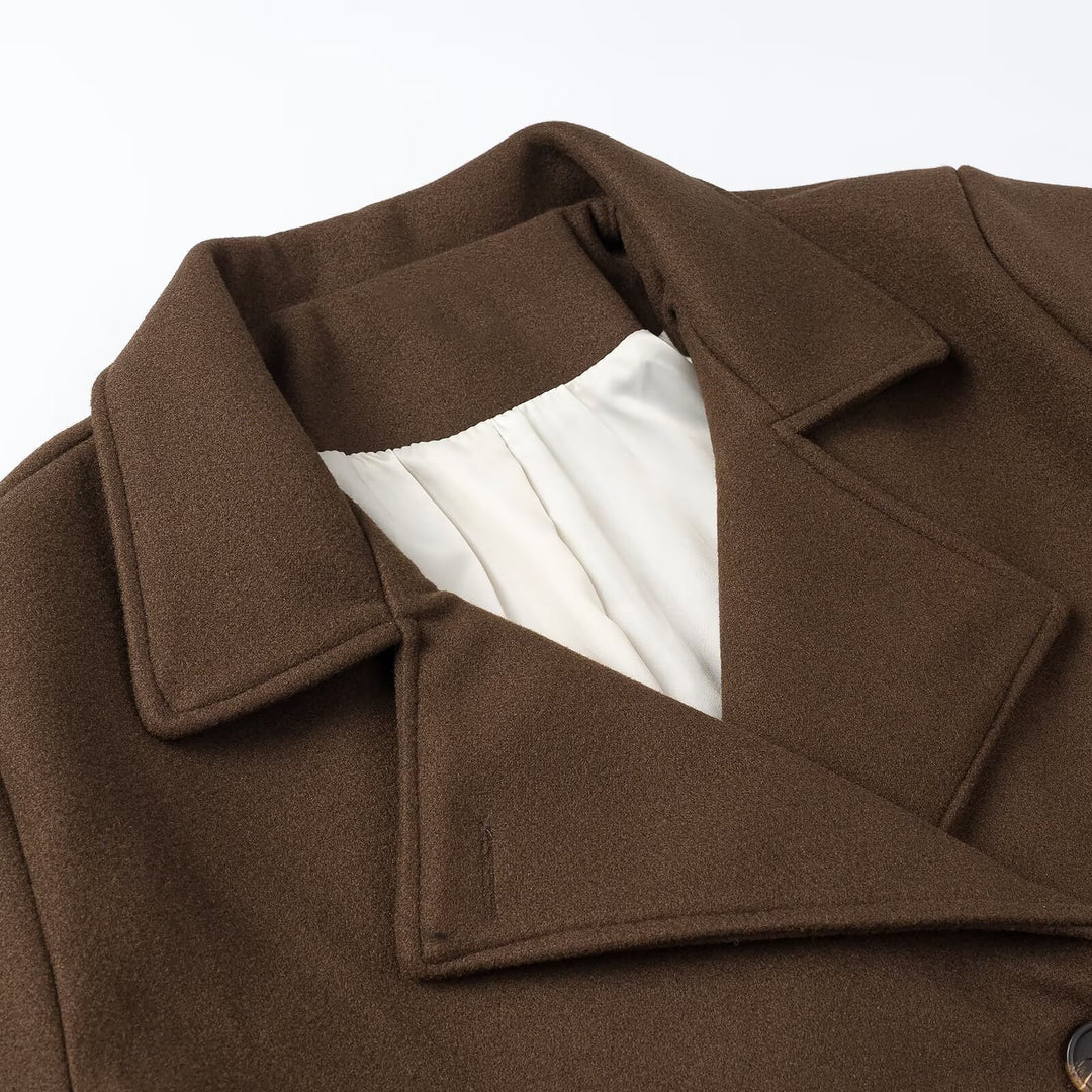 Women Short Double-Breasted Wool Blend Peacoat with Wide Lapels Amarae
