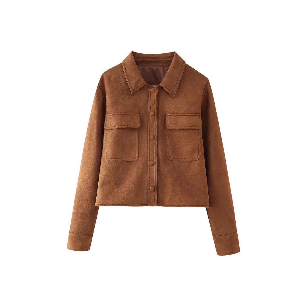 Short jacket for women in suede imitation with practical pockets and elegant collar Lune London