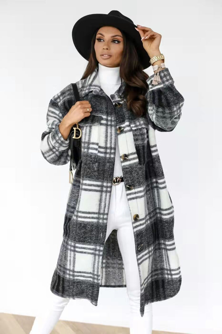 Women Oversized Checkered Shirt-Coat with Practical Pockets Amarae