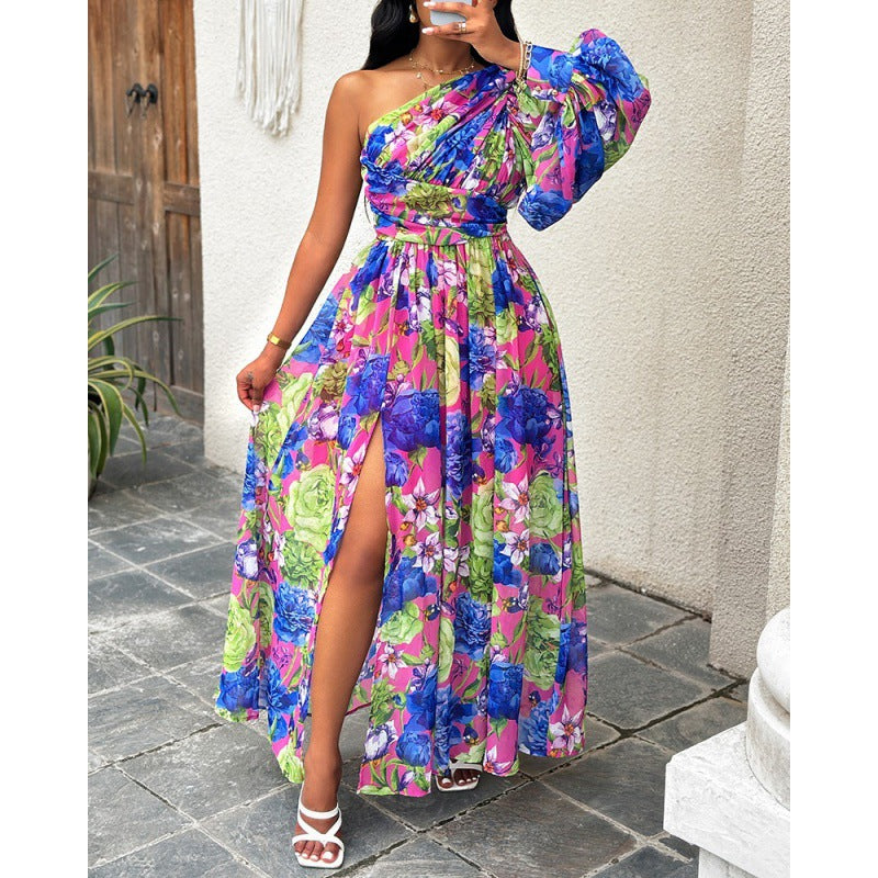 One-shoulder floral print maxi dress Lune London