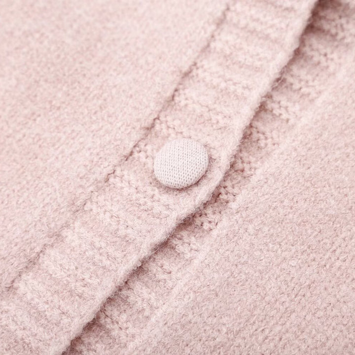Women's fine knit cardigan with hood, button placket and crocheted trim Amarae