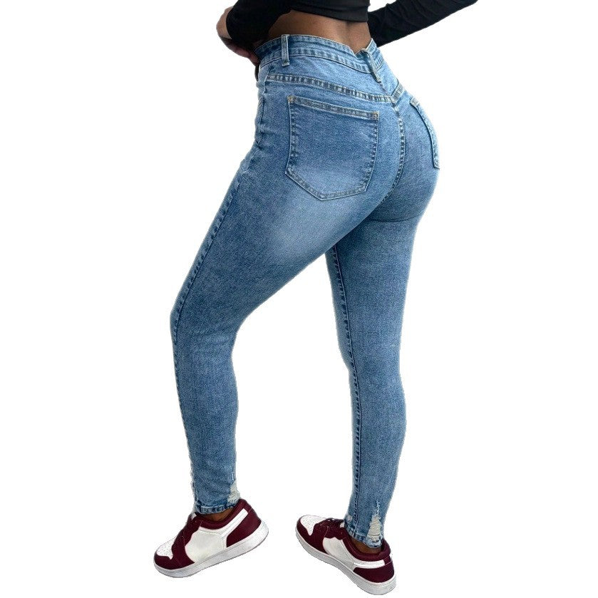 Women's high-waisted Sculpting Skinny Jeans with visible decorative button placket and ankle-length sculpting fit Amarae