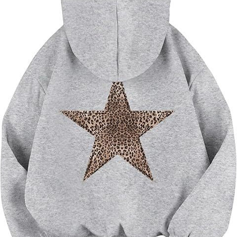 Lune London | Women's Casual Hoodie with Leopard Pattern On Star