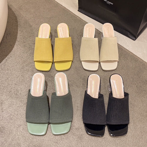 Slide sandals for ladies with an airy ribbing structure and a transparent block heel Amarae