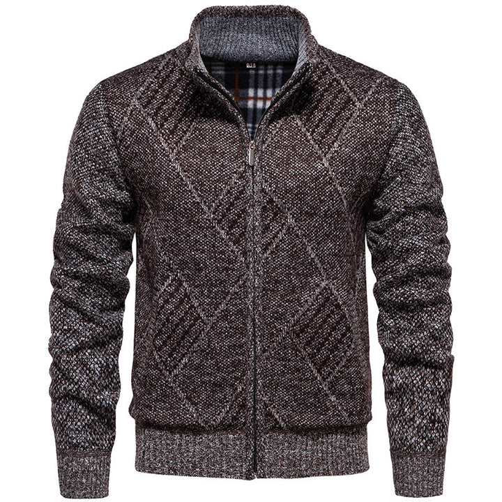 Men's knitted jacket with stand-up collar and unique braid design Lune London