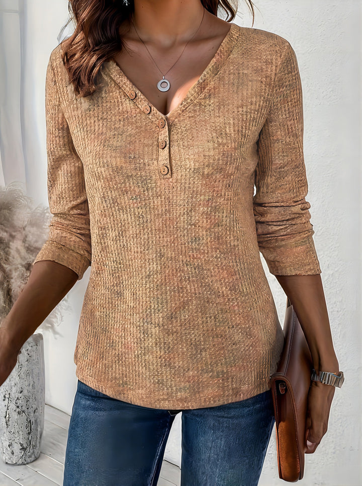 Long sleeve shirt for women with textured neckline and button details Lune London