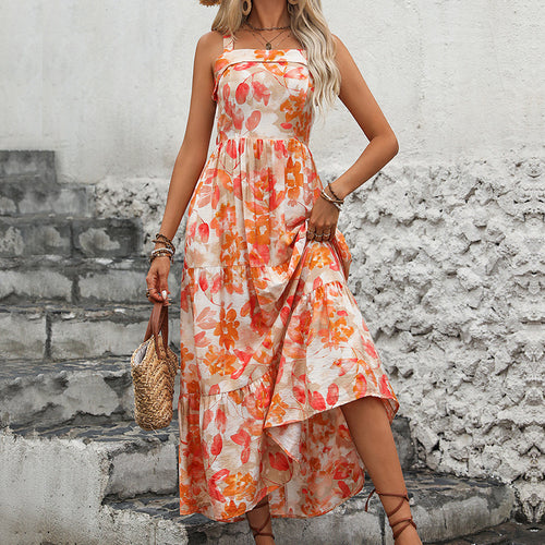 Maxi floral dress with adjustable spaghetti straps for women Amarae