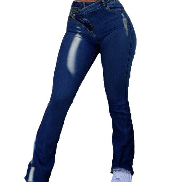Ladies Low-Crossover-Flared-Jeans with sculpting cut and asymmetrical waistband Amarae