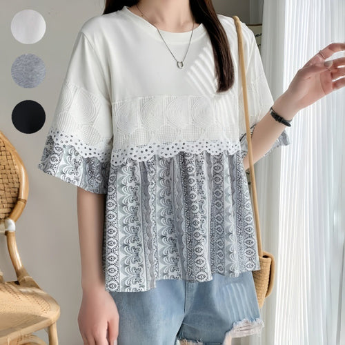 Amarae women's leisure blouse with lace trim
