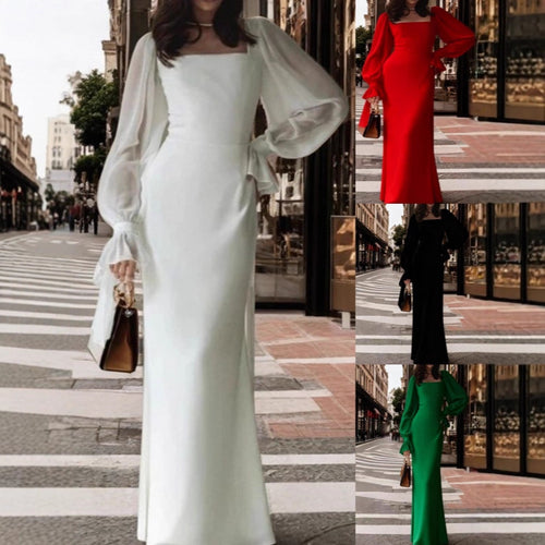 Ladies elegant maxi dress with puff sleeves and square neckline Amarae