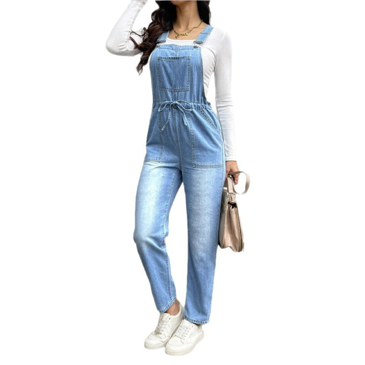Ladies' overall-style bib pants with drawstring waistband and straight leg Amarae