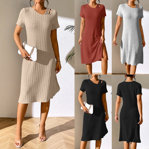 Knit dress for women with trendy neckline and elastic material Amarae
