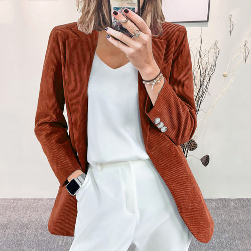 Women Structured Cord Blazer with Elegant Button Details Amarae