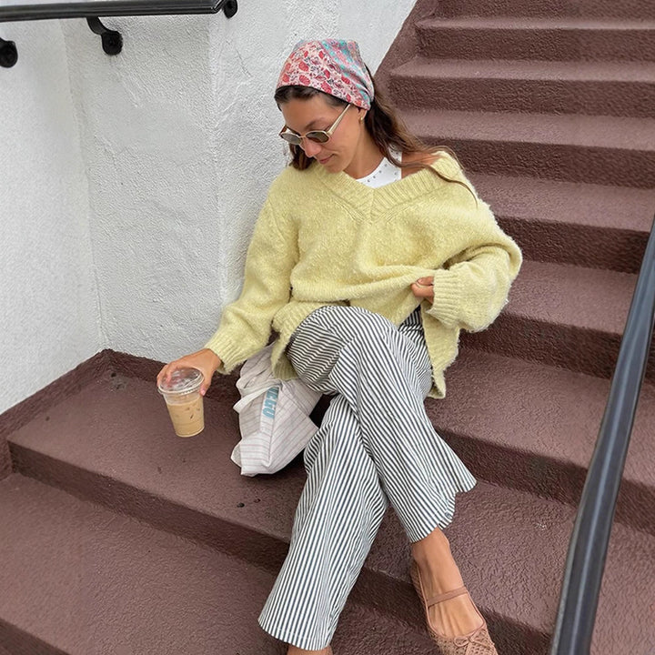 Women's Oversized Plush Sweater with Deep V-Neck and Voluminous Sleeves Amarae