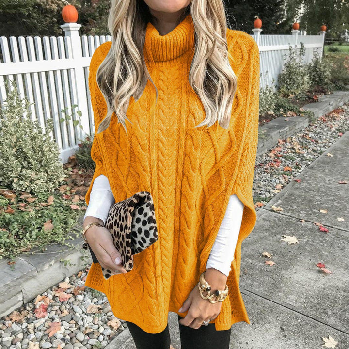 Women Knit Poncho with Turned Collar Lune London