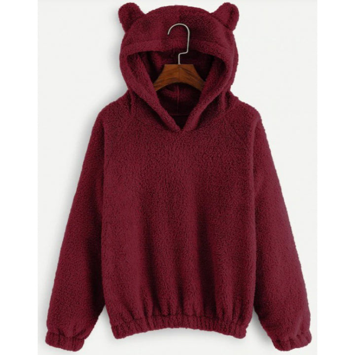 Women's Cozy Teddy Hooded Sweater with Bear Ears and Drawstring Hem Amarae