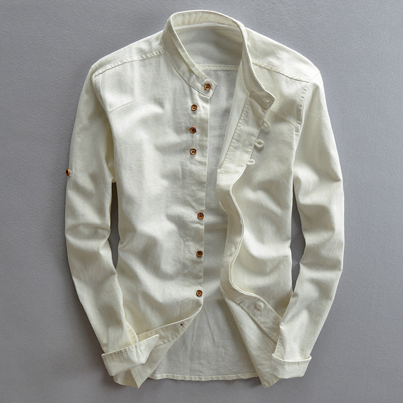 Men's Stand Collar Shirt with Hidden Button Placket and Modern Details Amarae